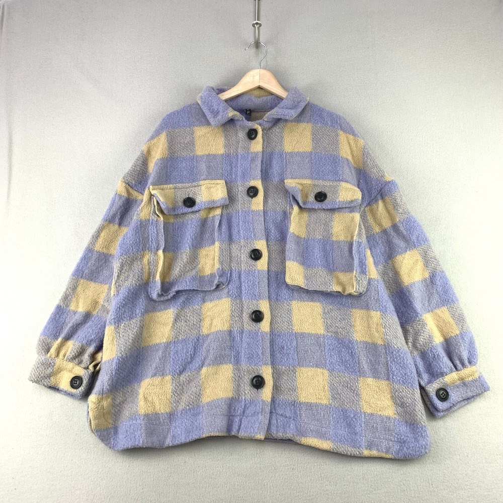 Zaful Plaid Shacket Jacket Women XL Purple Casual Oversized Button Up